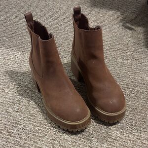 MIA Brown Chelsea Platform Lug Sole Ankle Boots